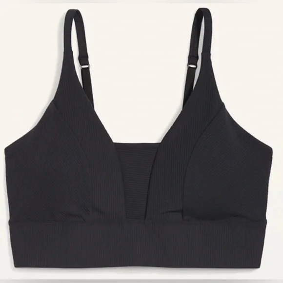 Old Navy Black Ribbed Powersoft Sports Bra L – Padded Activewear Top Bra - Picture 4 of 5